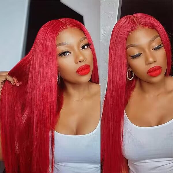 Perruque Lace Front Wig 100% cheveux vierges rouge avec dentelle transparente avec cheveux de bébé
