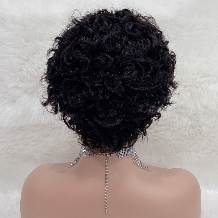 AMZ Pixie Cut Curly Bob 100% Human Hair Full Machine Made None Lace Gift Wigs