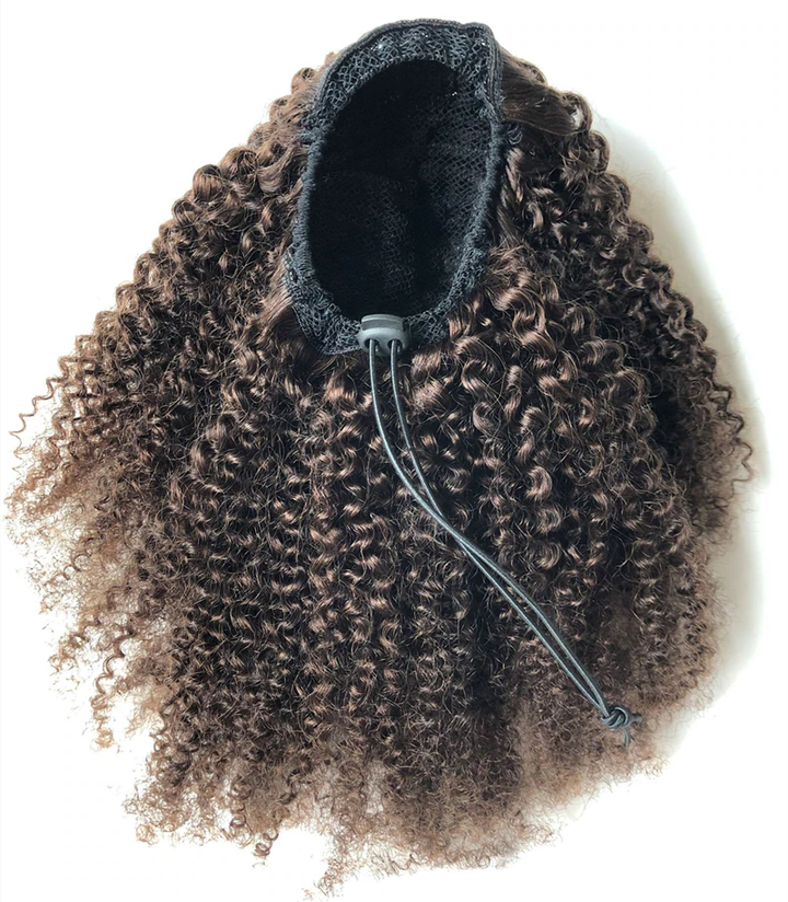 #2 Dark Brown Afro Curly Drawstring Ponytail Human Hair Extensions