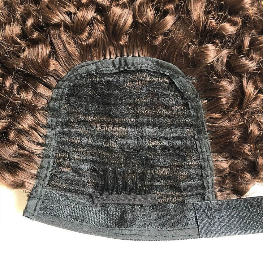 #4 Brown Afro Curly Wrap Around Ponytail Human Hair Extensions Hairpiece