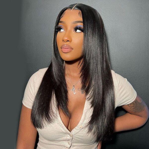 Cheveux Raides 13x4 Transparent HD Lace Front Perruque Sans Colle 100% Cheveux Humains
