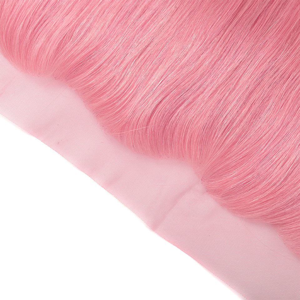 Light Pink Colored straight 4 Bundles With 13x4 frontal Brazilian Human Hair Weave With 4x4  Closure Lumiere Hair