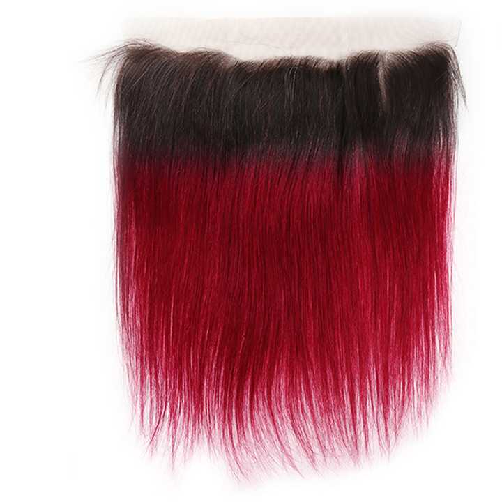 1B/BURG Ombre Straight Hair 3 Bundles With 13x4 Lace Frontal Pre Colored Ear To Ear