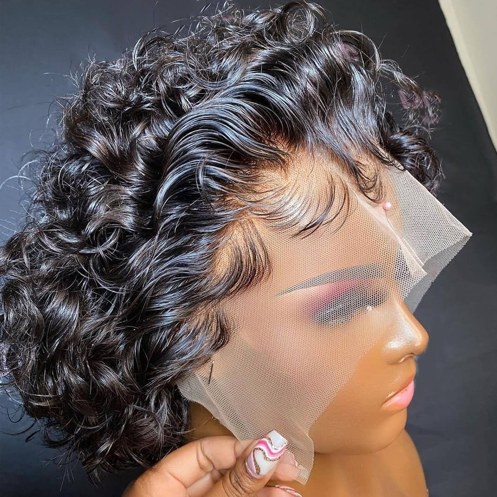 Ship In 24Hours-Lumiere Pixie Cut Short Bob Water Curly 13X1 HD Transparent Lace Frontal Human Hair Wig For Women