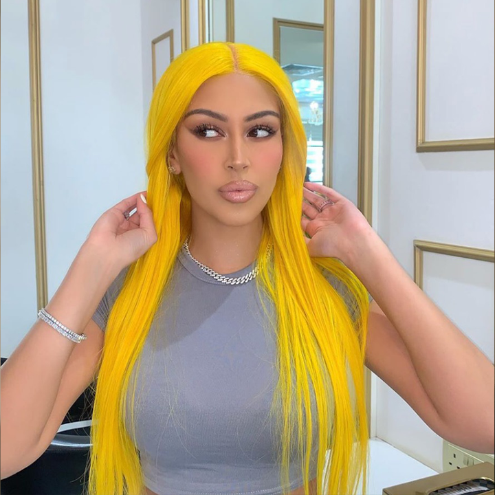 Cheveux humains vierges de perruques frontales en dentelle droite jaune avec des cheveux de bébé