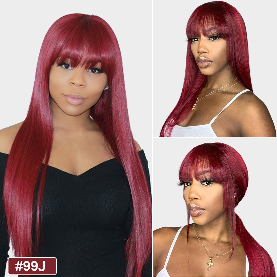 Lumiere 99j straight wig with bangs full machine made None Lace human hair