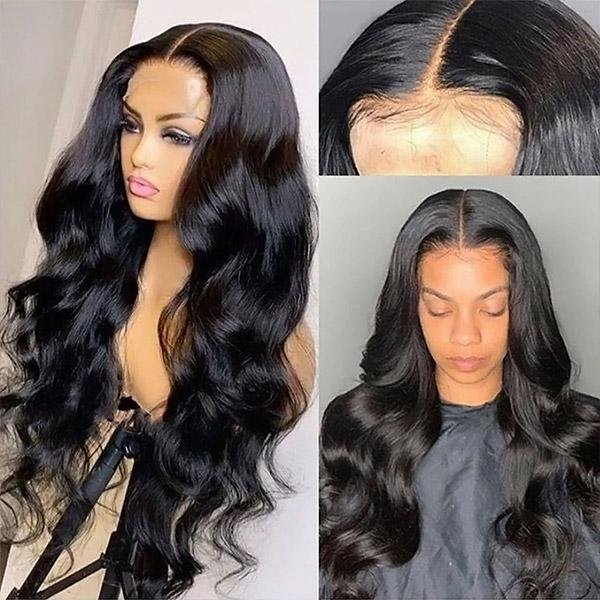 Body Wave 13x1x6 T Part Lace Human Hair Wigs Pre Plucked With Baby Hair