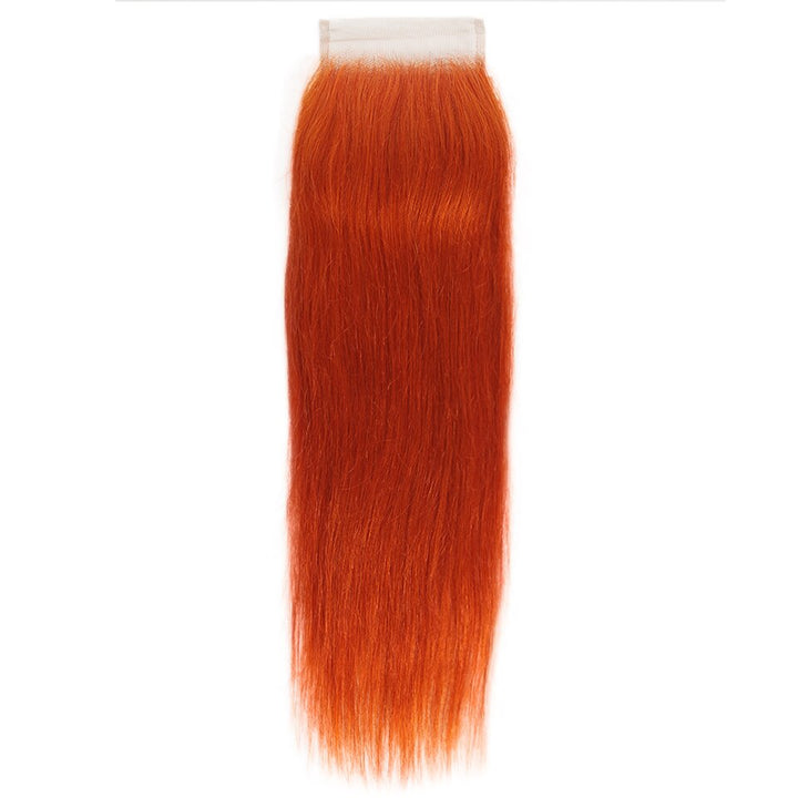 350 Ginger Color Straight Hair 4 Bundles With 4x4 Closure Lace Brazilian 100% Human Hair Extension(No Code Need)