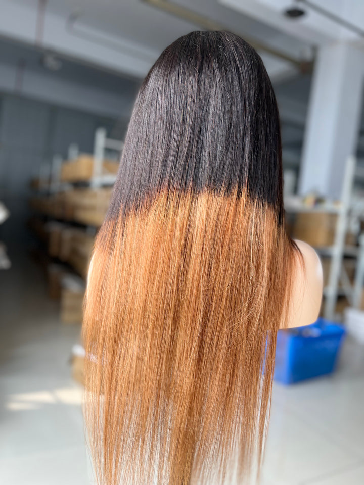 Skunk Stripe Blonde Black Ombre Brown Color straight hair HD Lace Frontal  Human Hair Wigs