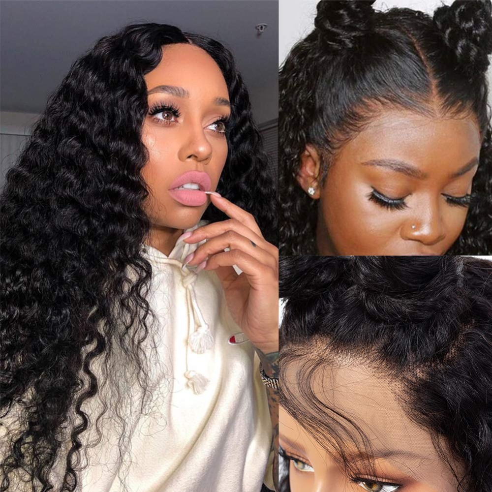 Deep Wave 360 Lace Frontal Wig 150 Density Human Hair Wigs Pre Plucked