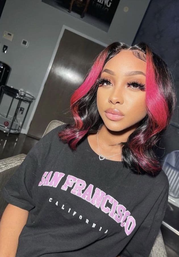 Skunk Stripe Highlight Pink Wigs Human Hair 13x4/4x4 HD Lace Frontal Wig Body Wave Hair 150% 180% Densit