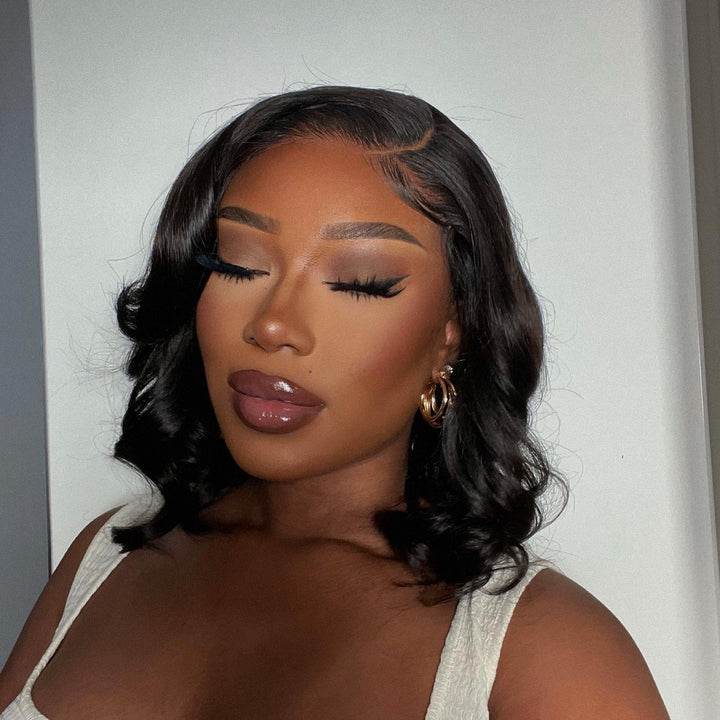 Natural Black Wavy Bob 13x4 / 4X4 Lace Front Human Hair Wigs For Women