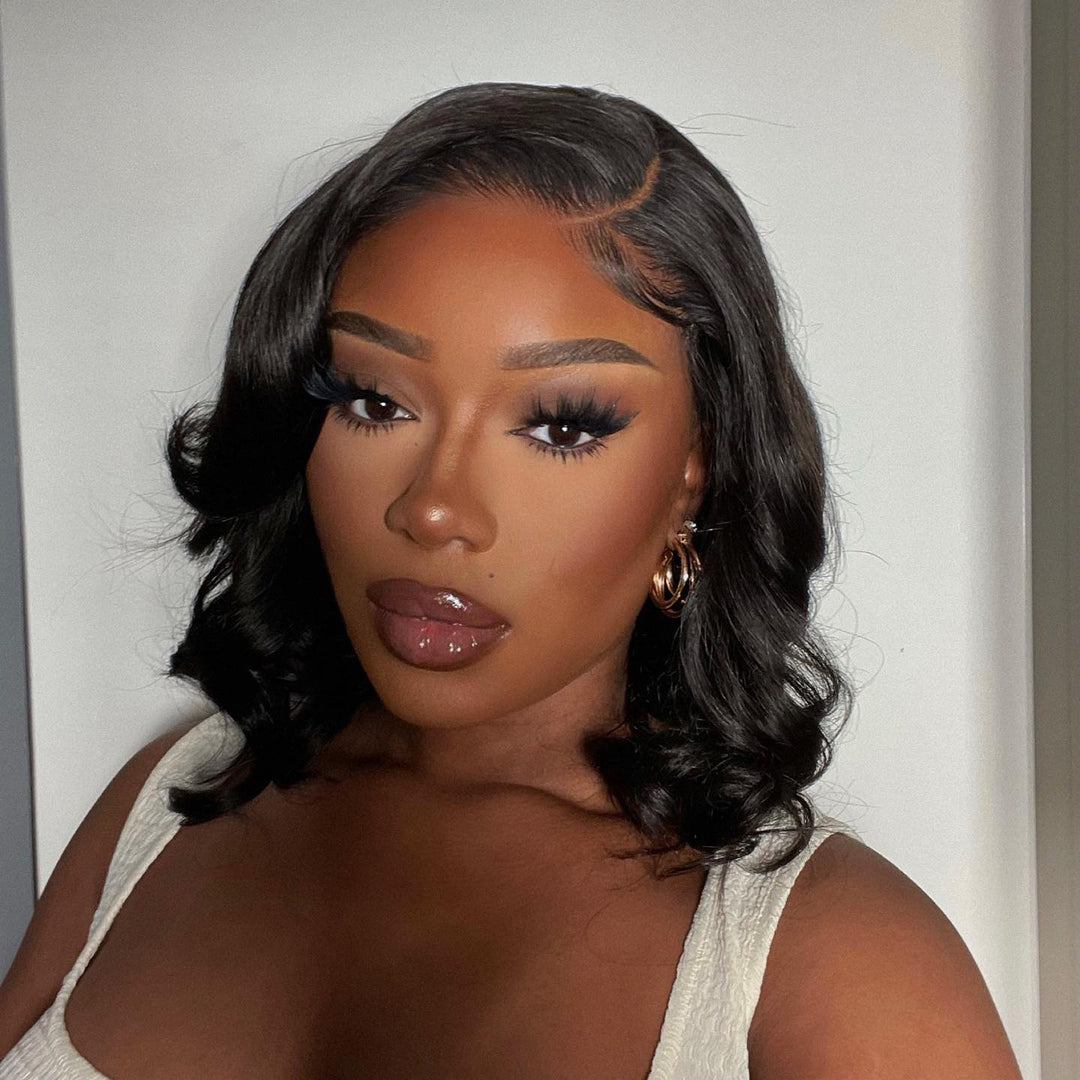 Natural Black Wavy Bob 13x4 / 4X4 Lace Front Human Hair Wigs For Women