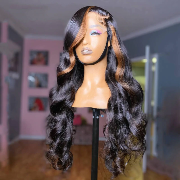 Blonde Skunk Stripe Body Wave Lace Front Human Hair Wig Preplucked