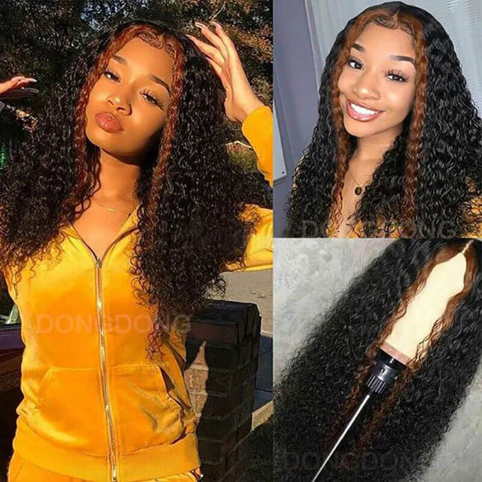 Blonde Highlight Skunk Stripe Kinky Curly 13X4/4x4 Lace Front Wig for Women