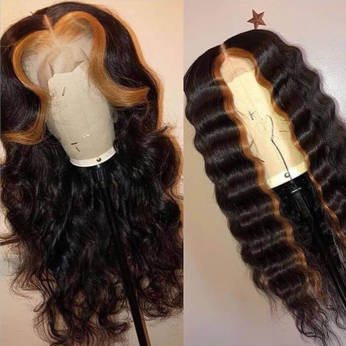 Lâche Depp Wave 13X4/4x4 Lace Front Perruque de Cheveux Humains Blonde Skunk Stripe Cheveux pour Femmes