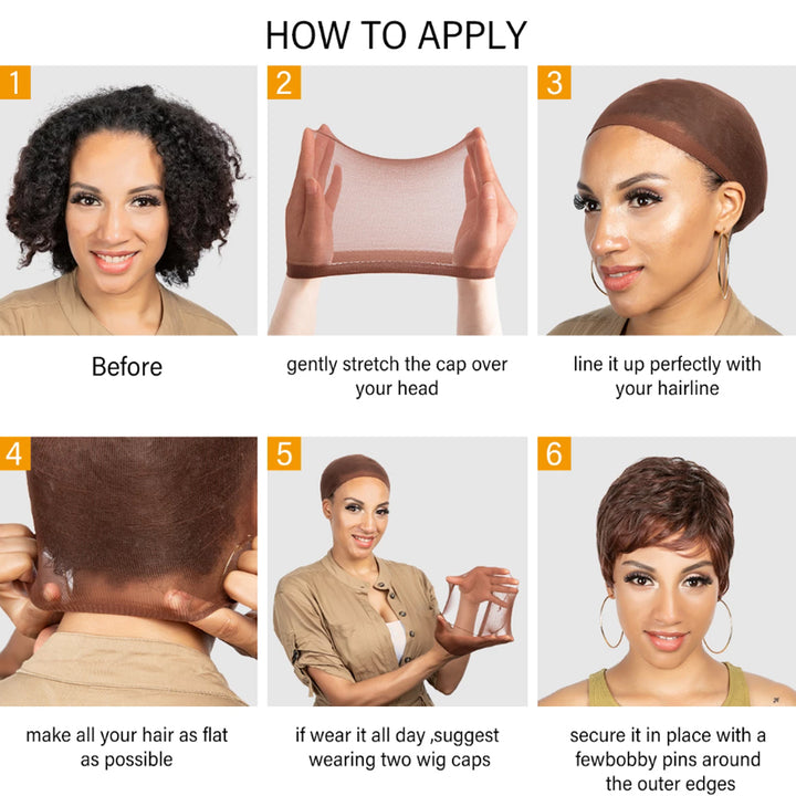 Brown Ginger Short Curly Pixie Cut Bob Machine Made Wig With Bangs For African Women High Qulaity