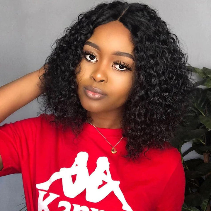 Water Wave 13x1 T-Part Lace Front Short Bob Wigs Human Hair Pre-Plucked