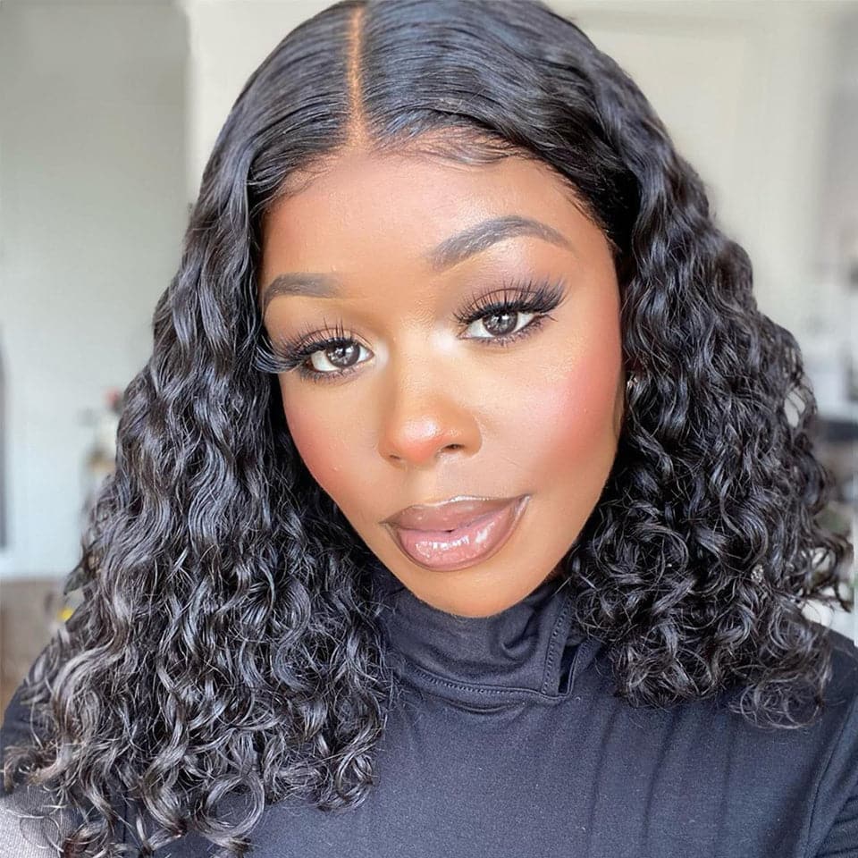 Water Wave 13x1 T-Part Lace Front Short Bob Wigs Human Hair Pre-Plucked