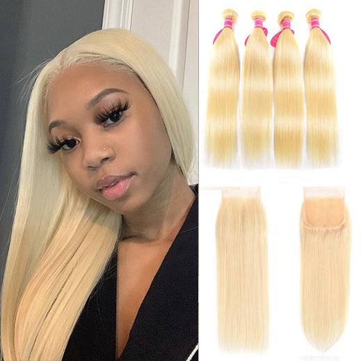 lumiere 613 Blonde straight 4 Bundles with 4*4 Closure Human Virgin Hair - Lumiere hair