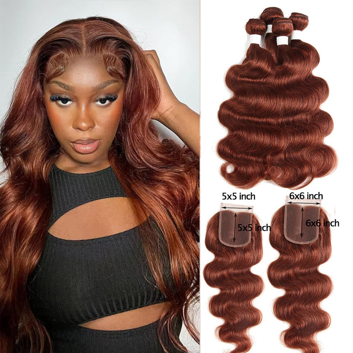#4 Brown Body Wave 3 Bundles avec 4X4 Lace Closure 100% cheveux humains vierges 