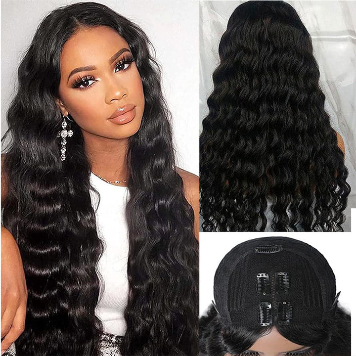 New V Part Loose Deep Upgrade No Lace Out Brazilian Remy Human Hair Wigs For Women