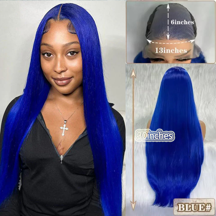 Lumiere Synthetic Hair Blue Color 13x6 Straight Lace Front Wigs for Women