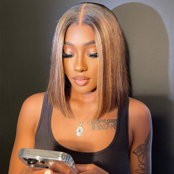 Lumiere A1 Customized Highlight P4/30 Ombre Hair 13x4 Lace Front Straight Bob Wigs 14 Inch