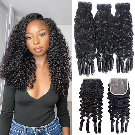 Lumiere Natural Black Burmese Curly 3 Bundles with 4x4 Lace Closure Burmese Human Hair Extension