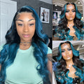 Skunk Stripe Black And Highlight Blue Ombre Body Wave 13x4/4x4 Lace Front Human Hair Wigs