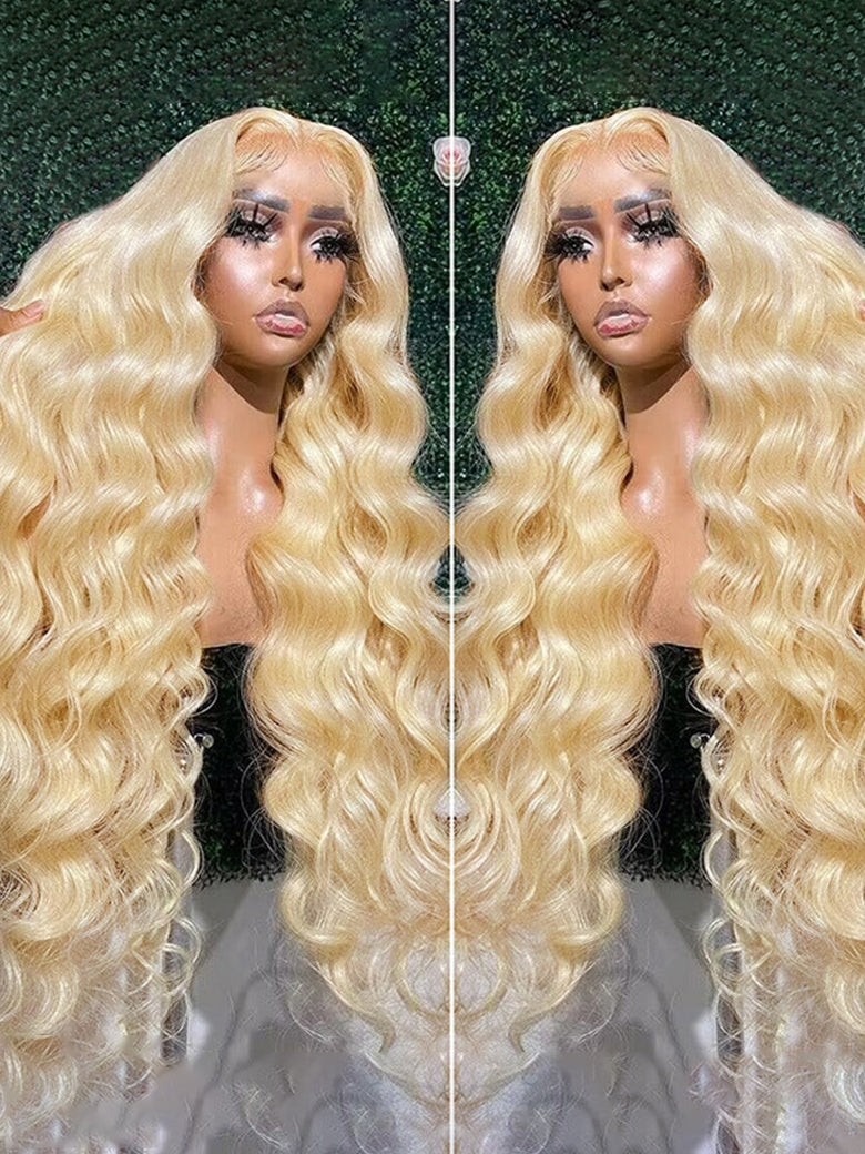 Vente Flash Body Wave 13x4 HD Lace Front Wig Preplumed 613 Honey Blond Color Wigs for Women 