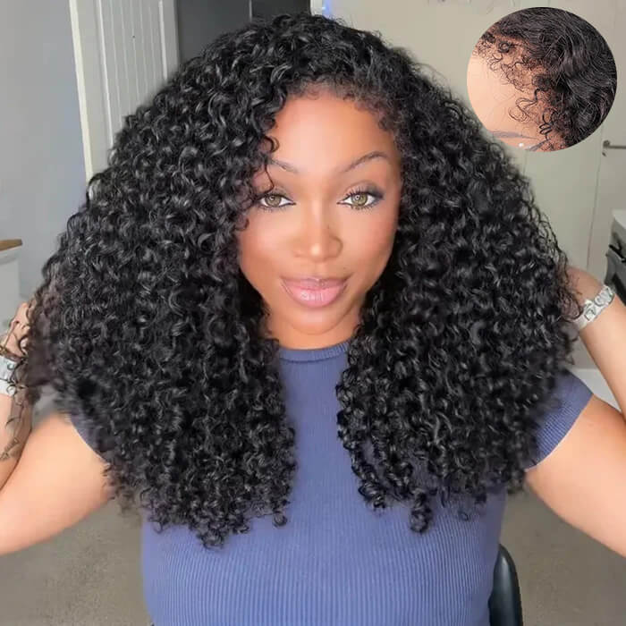 Glueless 4C Curly Edges Lace Frontal Burmese Curly Wig Invisible HD Lace Human Hair Wig With Natural Baby Hairline