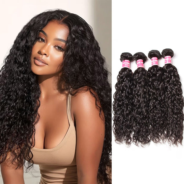 (H1)lumiere Indian Water Wave 4 Bundles Virgin Human Hair Extension 8-40 inches