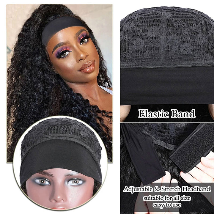 Soft Water Wave Headband None Lace Human Hair Wig For Black Women