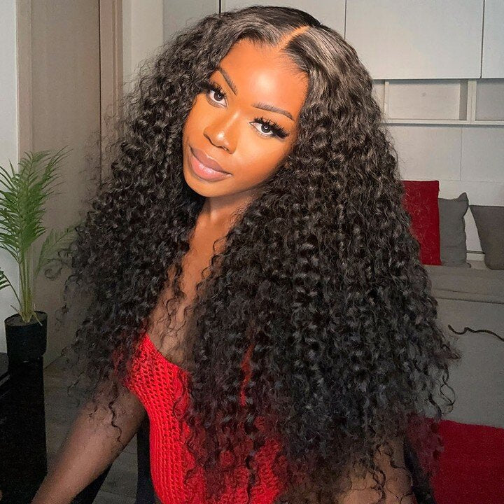AMZ Lumiere 13x4 Deep Wave Lace Frontal Wigs 180 Density 28 Inch HD Transparent Deep Curly Lace Wigs