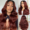 Reddish Brown T1b/33 Colored 13x4 Lace Front Wigs Human Hair Body Wave Wig 28 Inch Dark Roots Pre Plucked 180% Density
