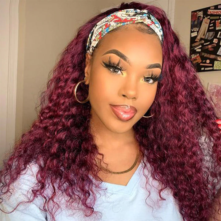 99J Colored  Water Wave Human Hair Wigs Indian Headband Wig For Black Women Long Hair 10-30Inch