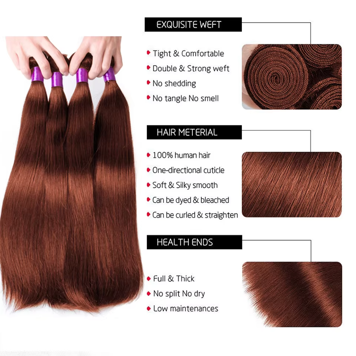 #4 Brown Body Wave 3 Bundles avec 4X4 Lace Closure 100% cheveux humains vierges 