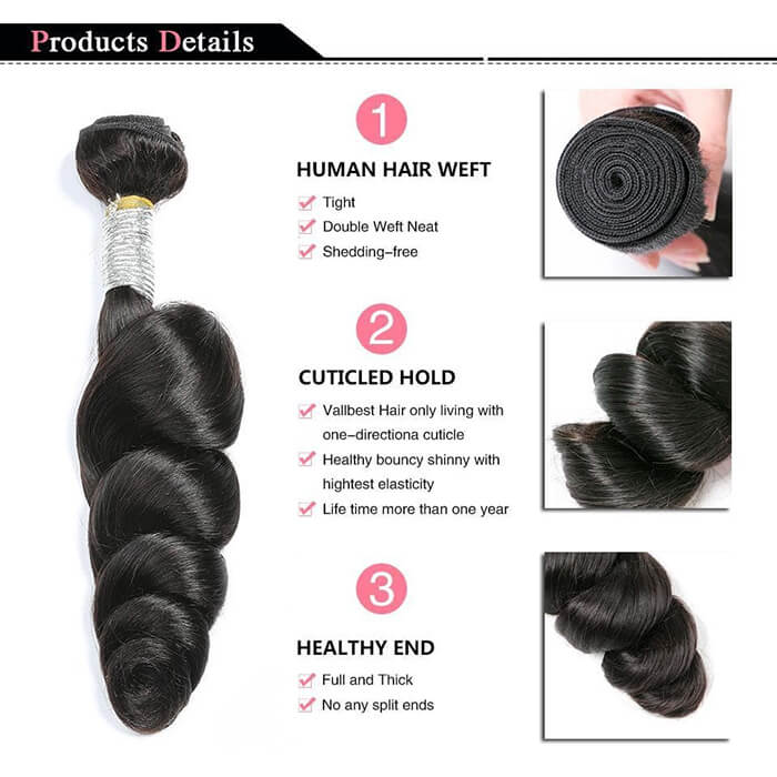 (B1)Loose Wave 3 Bundles Human Hair Raw Virgin Unprocessed Extensions(Ship In 24Hours)