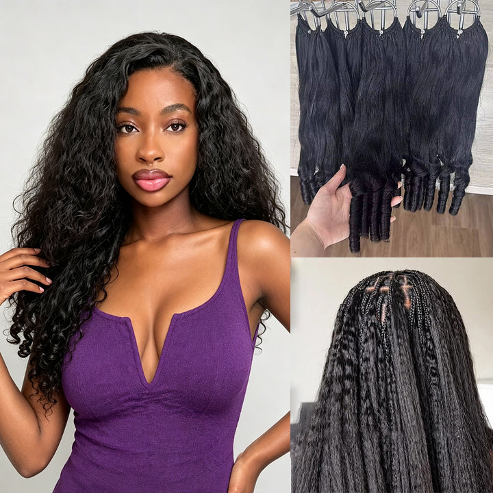 Yaki Straight With Spiral Curly Ends Miracle Knots Crochet Human Hair Feather Crochet Hair Extensions
