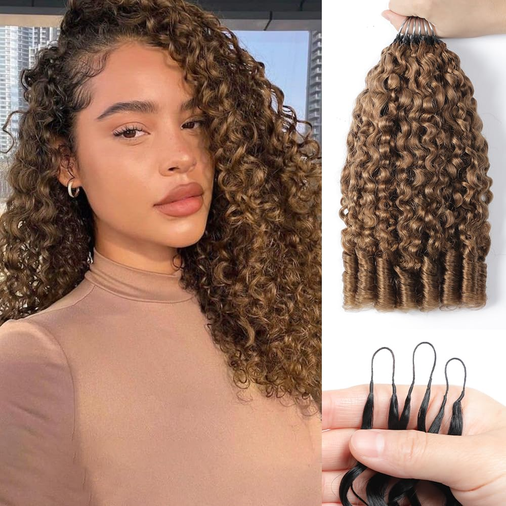 Lumiere #4 Brown Burmese Curly  Feather Crochet Human Hai Invisible Crochet Knots Hair(No Code Need)