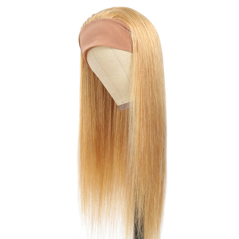 #27 honey blonde Headband Wig Human Hair Straight Brazilian Wigs Full Machine Made Wig For Black Women