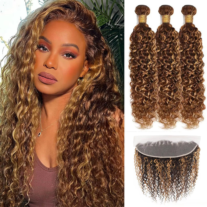 Highlight P4/27 Water Wave 3 Bundles With 13x4 Transparent Lace Frontal