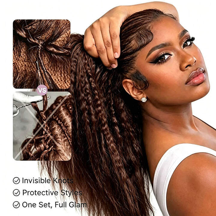 Yaki Straight #4 Brown Feather Crochet Micro Ring Loop Soft Human Hair Kinky Straight Extension For Black Women