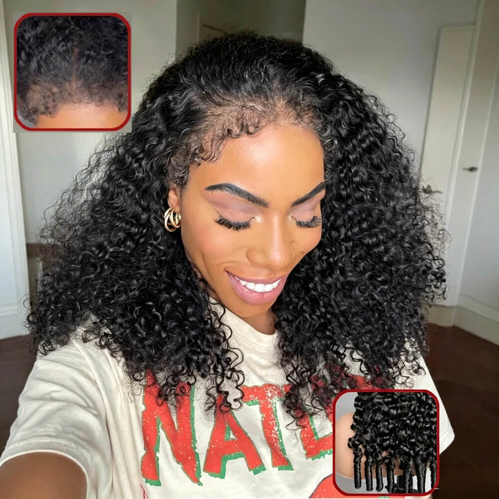 Glueless 4C Curly Edges Lace Frontal Burmese Curly Wig Invisible HD Lace Human Hair Wig With Natural Baby Hairline