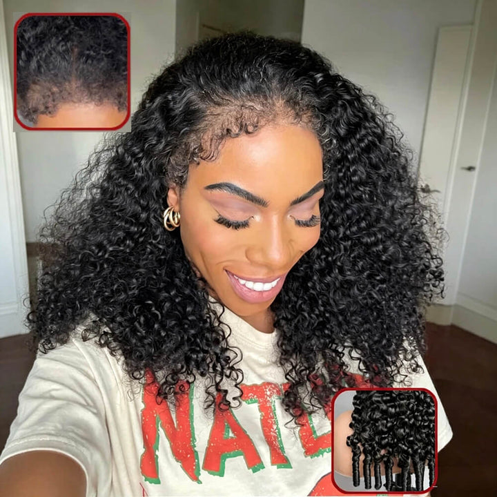 Glueless 4C Curly Edges Lace Frontal Burmese Curly Wig Invisible HD Lace Human Hair Wig With Natural Baby Hairline