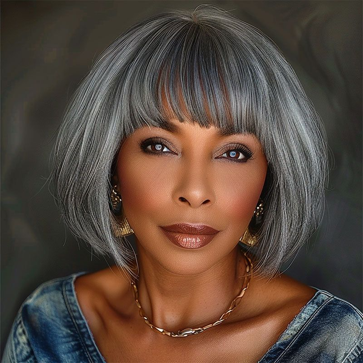 New Pixie Cut Salt And Pepper Colored Short Grey Bob Full Machine Wig