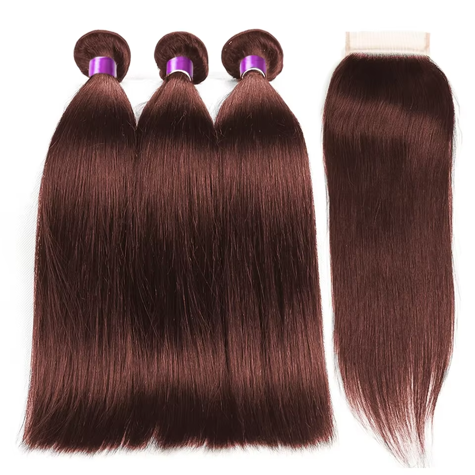 #4 Brown Body Wave 3 Bundles avec 4X4 Lace Closure 100% cheveux humains vierges 