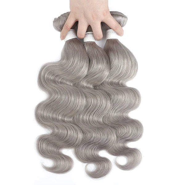 Silver Grey Body Wave 3 Bundles With 4x4 Lace Closure Remy Brazilian Human Hair Extension