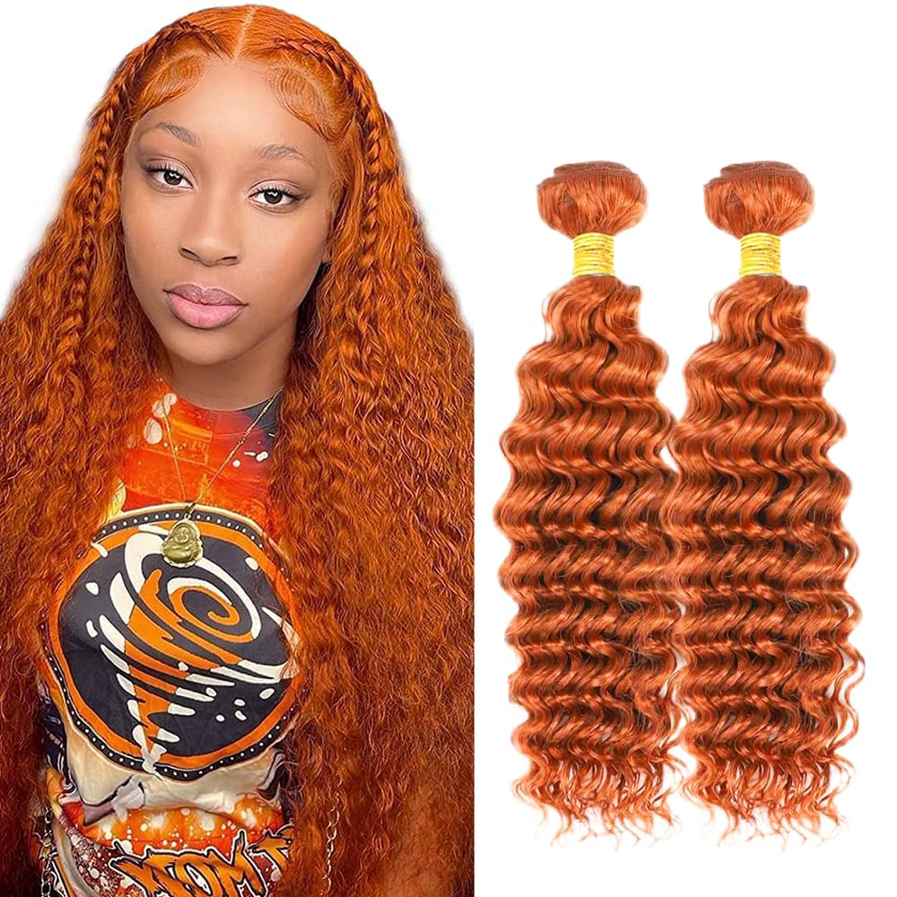 Ginger Remy #350 Ginger Deep Wave Human Hair Bundles Brazilian Remy Unprocessed We ...